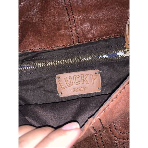 Lucky Brand 100% Lamb Leather Hobo Shoulder Bag Distressed Brown Boho Hippie - Picture 4 of 16